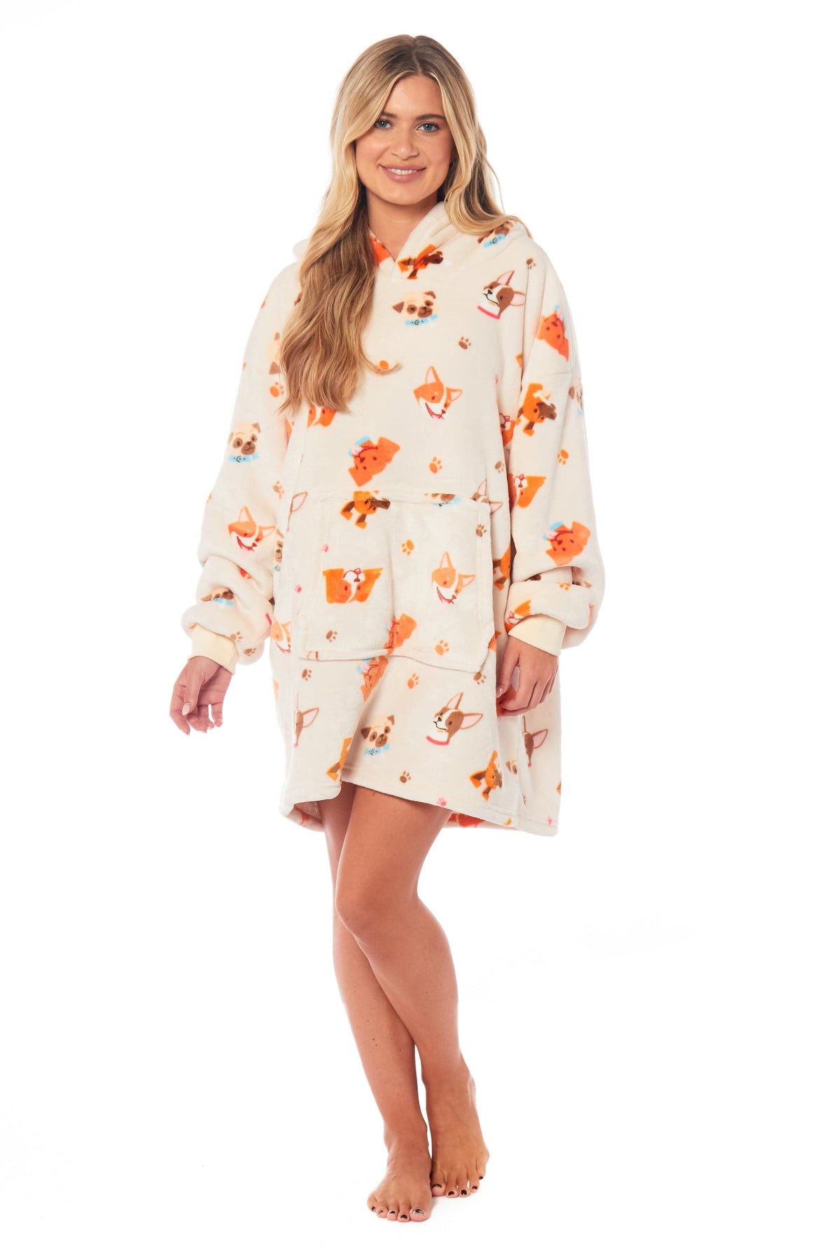 Women's Oversized Hooded Blanket Hoodie – Reversible Sherpa, Dogs Print | OLIVIA ROCCO