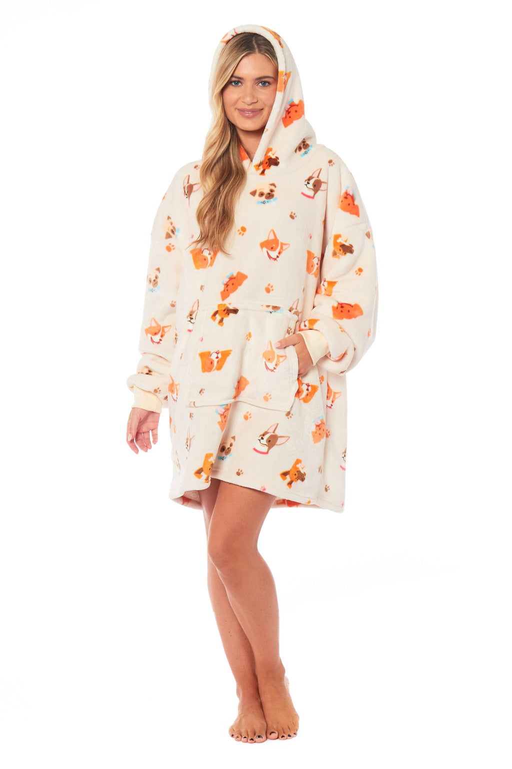 Women's Oversized Hooded Blanket Hoodie – Reversible Sherpa, Dogs Print | OLIVIA ROCCO