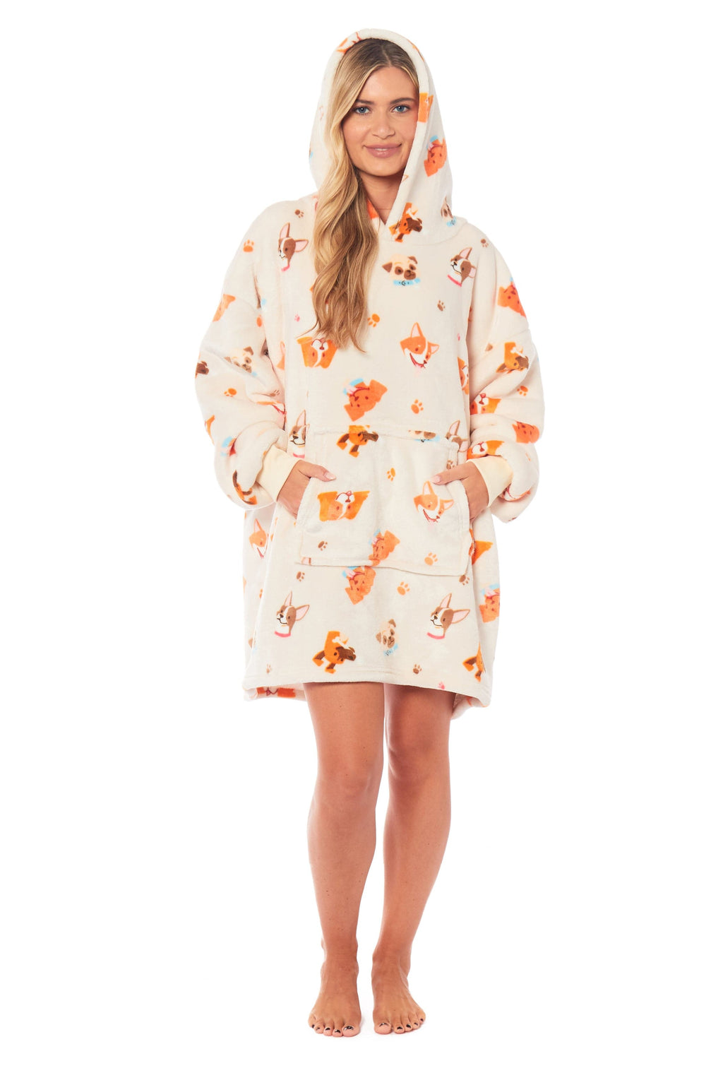Women's Oversized Hooded Blanket Hoodie – Reversible Sherpa, Dogs Print | OLIVIA ROCCO