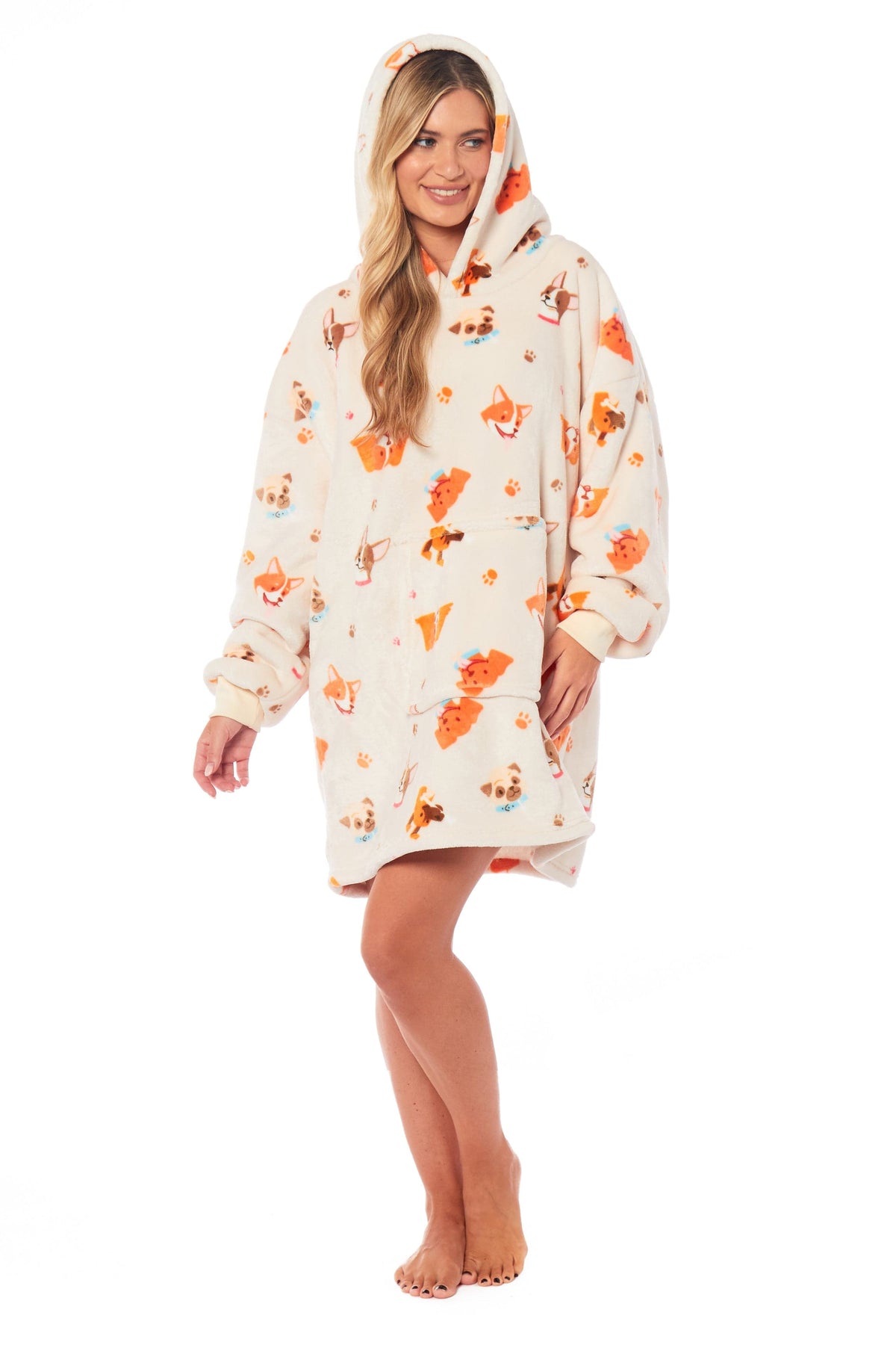 Women's Oversized Hooded Blanket Hoodie – Reversible Sherpa, Dogs Print | OLIVIA ROCCO