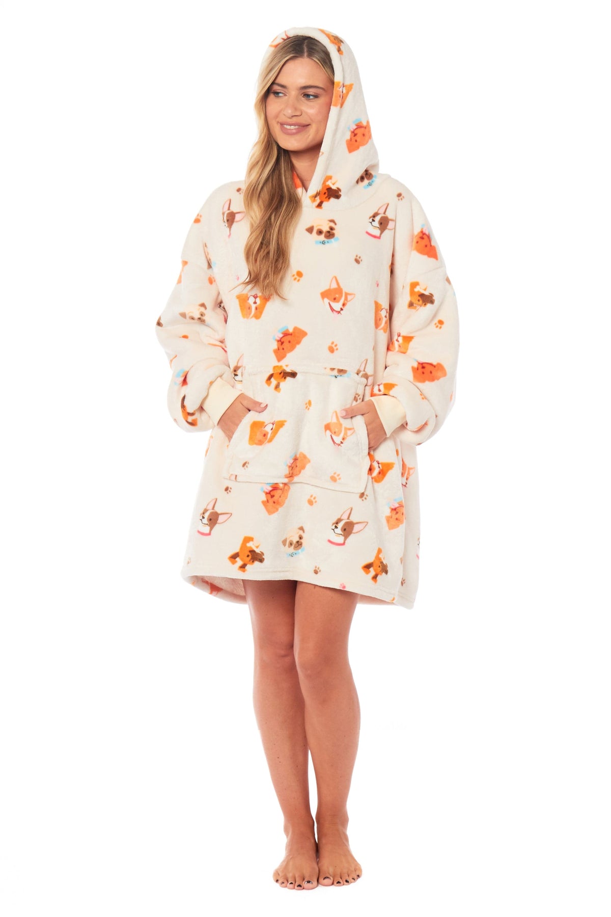 Women's Oversized Hooded Blanket Hoodie – Reversible Sherpa, Dogs Print | OLIVIA ROCCO