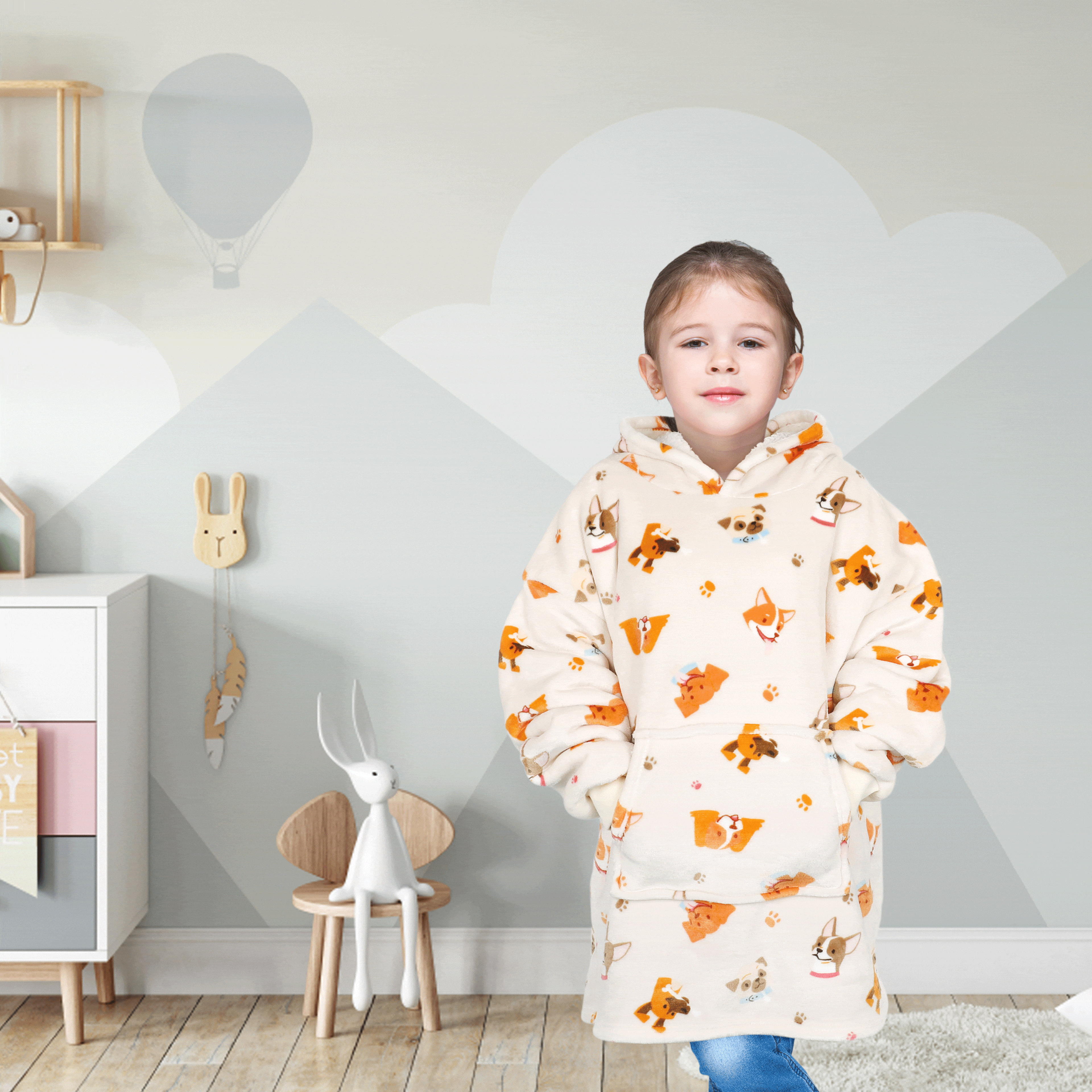 Kids' Oversized Hooded Blanket Hoodie – Dogs Print, Sherpa-Lined, Ages 8–15 | OLIVIA ROCCO