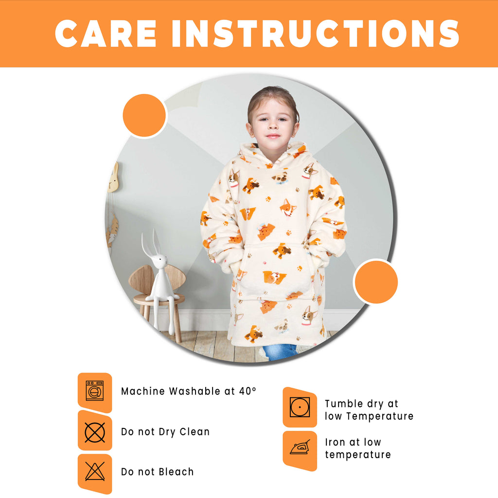 Kids' Oversized Hooded Blanket Hoodie – Dogs Print, Sherpa-Lined, Ages 8–15 | OLIVIA ROCCO