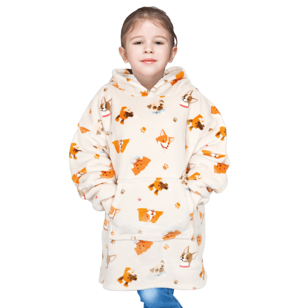 Kids' Oversized Hooded Blanket Hoodie – Dogs Print, Sherpa-Lined, Ages 8–15 | OLIVIA ROCCO