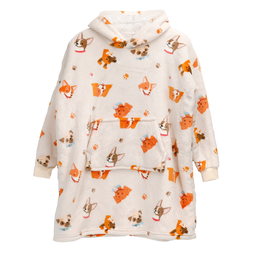 Kids' Oversized Hooded Blanket Hoodie – Dogs Print, Sherpa-Lined, Ages 8–15 | OLIVIA ROCCO